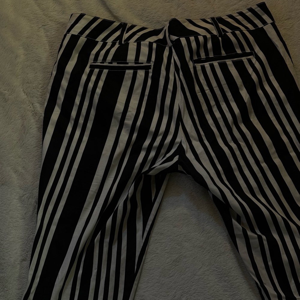 Black and white striped cropped pants.